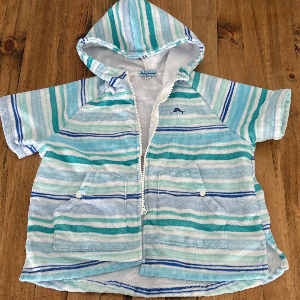 Tommy Bahama Aqua and White Hooded towel Jacket